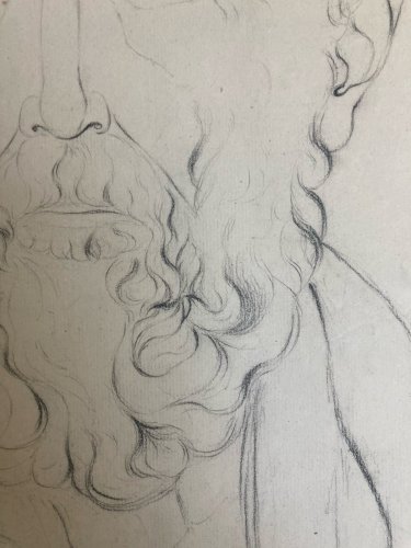 Dessin Crayon Portrait Barbe Homme Buste À Identifier Ancien Art XIXe 1850