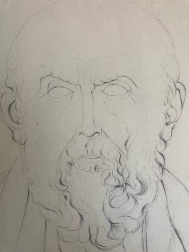 Dessin Crayon Portrait Barbe Homme Buste À Identifier Ancien Art XIXe 1850