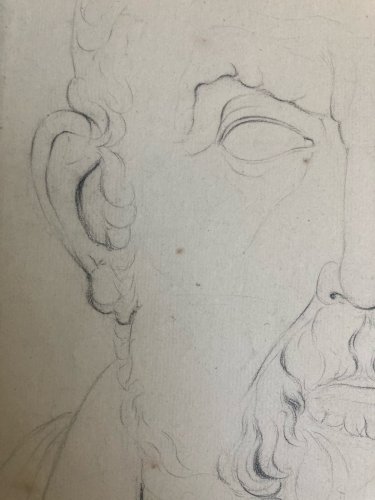 Dessin Crayon Portrait Barbe Homme Buste À Identifier Ancien Art XIXe 1850
