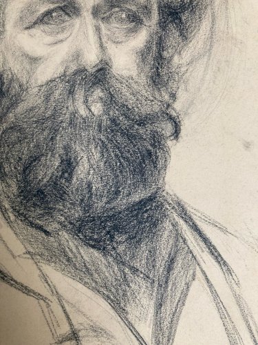 Dessin Crayon Portrait Barbe Homme Buste À Identifier Ancien Art XIXe