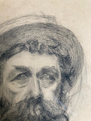 Dessin Crayon Portrait Barbe Homme Buste À Identifier Ancien Art XIXe