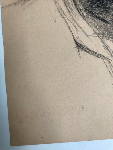 Dessin Crayon Portrait Barbe Homme Buste À Identifier Ancien Art XIXe