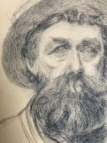 Dessin Crayon Portrait Barbe Homme Buste À Identifier Ancien Art XIXe