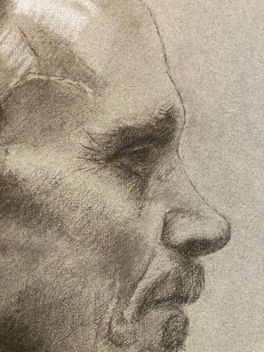 Dessin Crayon Portrait Barbe Homme Buste Évêque Cardinal Art 1850 XIXe Drawing