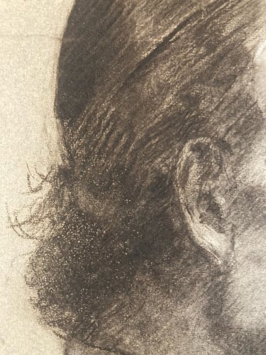 Dessin Crayon Portrait Barbe Homme Buste Évêque Cardinal Art 1850 XIXe Drawing