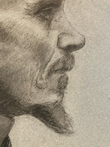 Dessin Crayon Portrait Barbe Homme Buste Évêque Cardinal Art 1850 XIXe Drawing