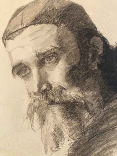Dessin Crayon Portrait Barbe Homme Buste Évêque Cardinal Art XIXe Drawing 1880