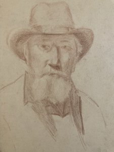Dessin Crayon Portrait Barbe Homme Chapeau À Identifier Ancien Art 1850 XIXe
