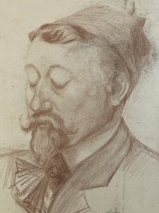 Dessin Crayon Portrait Barbe Homme Moustache À Identifier Ancien Art 1850 XIXe