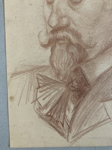 Dessin Crayon Portrait Barbe Homme Moustache À Identifier Ancien Art 1850 XIXe