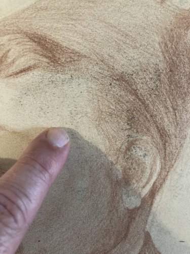 Dessin Crayon Portrait Barbe Homme Moustache À Identifier Ancien Art 1850 XIXe