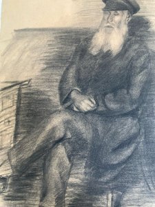 Dessin Crayon Portrait Barbe Homme Sabot À Identifier Ancien Art 1850 XIXe