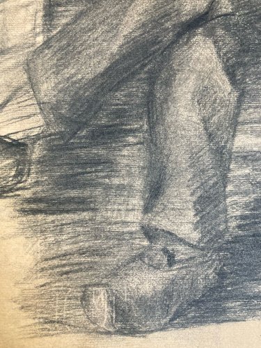 Dessin Crayon Portrait Barbe Homme Sabot À Identifier Ancien Art 1850 XIXe