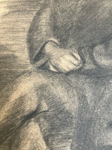 Dessin Crayon Portrait Barbe Homme Sabot À Identifier Ancien Art 1850 XIXe