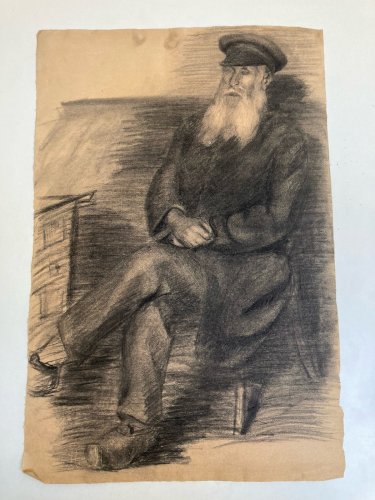 Dessin Crayon Portrait Barbe Homme Sabot À Identifier Ancien Art 1850 XIXe