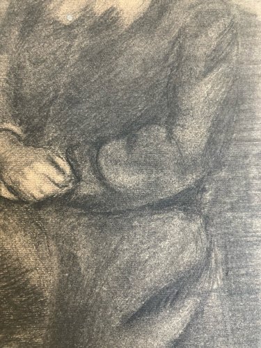 Dessin Crayon Portrait Barbe Homme Sabot À Identifier Ancien Art 1850 XIXe