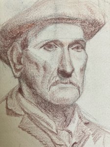 Dessin Crayon Portrait Chapeau Homme À Identifier Ancien Art 1850 XIXe