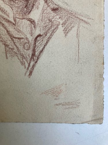Dessin Crayon Portrait Chapeau Homme À Identifier Ancien Art 1850 XIXe