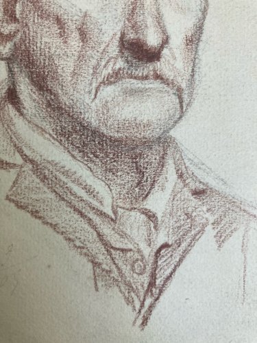 Dessin Crayon Portrait Chapeau Homme À Identifier Ancien Art 1850 XIXe