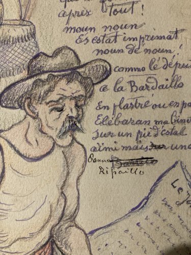 Dessin Crayon Portrait Chapeau Homme À Identifier Ancien Art 1880 XIXe