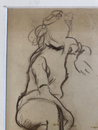 Dessin Crayon Portrait Femme 1930 Art Deco Ancien  A Identifier Drawing Old XXe