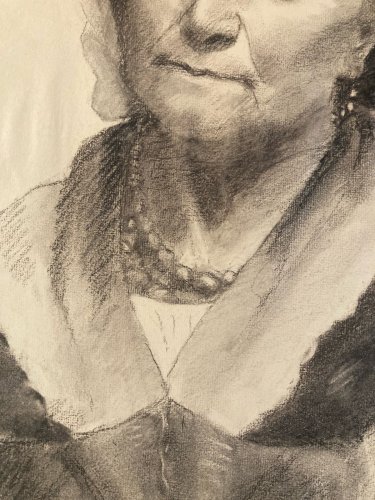 Dessin Crayon Portrait Femme Buste Ancien Old Art XIXe Drawing 1880 À Identifier
