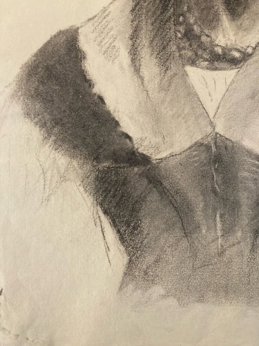 Dessin Crayon Portrait Femme Buste Ancien Old Art XIXe Drawing 1880 À Identifier