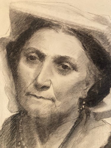 Dessin Crayon Portrait Femme Buste Ancien Old Art XIXe Drawing 1880 À Identifier