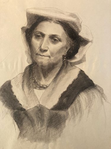 Dessin Crayon Portrait Femme Buste Ancien Old Art XIXe Drawing 1880 À Identifier
