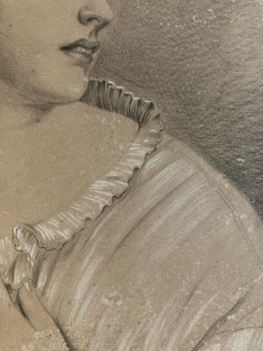 Dessin Crayon Portrait Femme Déjeuner 1860 A Identifier Tasse Ancien Café