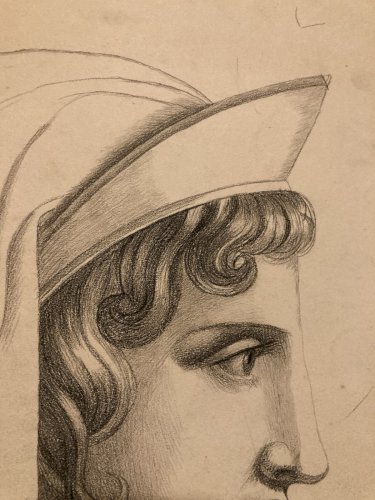 Dessin Crayon Portrait Femme Penelope Ulysse L’Iliade 1860 Art Ancien XIXe