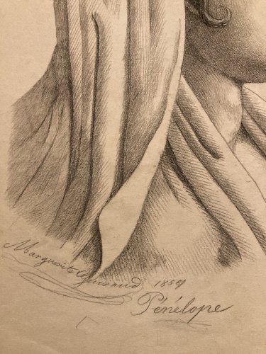 Dessin Crayon Portrait Femme Penelope Ulysse L’Iliade 1860 Art Ancien XIXe
