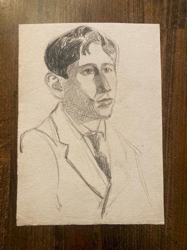 Dessin Crayon Portrait Homme Post Cubiste Cubisme Ancien A Identifier Art 1920