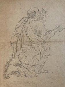 Pencil Drawing Portrait Man Roman Toga 19th Century To Identify Art Beard