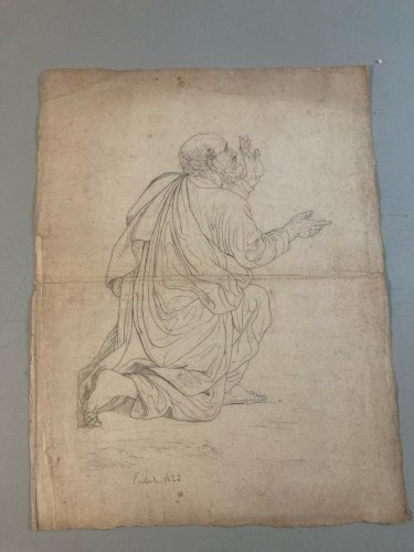 Dessin Crayon Portrait Homme Romain Toge XIXe A Identifier Art Barbe