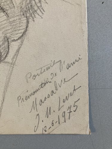 Dessin Crayon Portrait Homme Singe À La Pipe Ancien 1970 Art Animal Peinture XXe