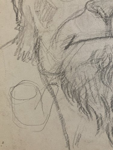 Dessin Crayon Portrait Homme Singe À La Pipe Ancien 1970 Art Animal Peinture XXe