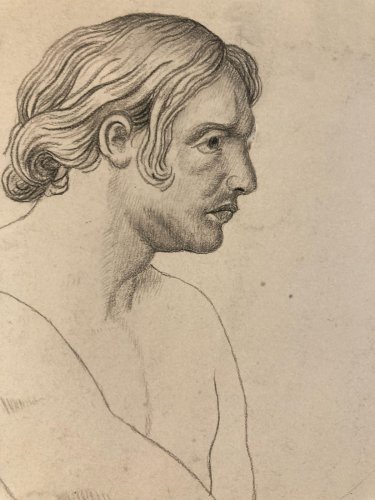 Dessin Crayon Portrait  Homme XIXe A Identifier Art Rome Romain Art
