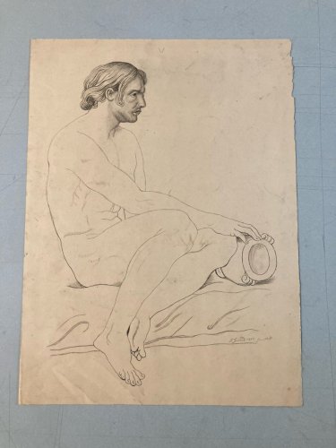 Dessin Crayon Portrait  Homme XIXe A Identifier Art Rome Romain Art