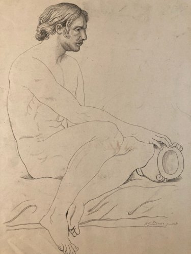 Dessin Crayon Portrait  Homme XIXe A Identifier Art Rome Romain Art