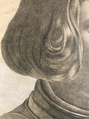 Dessin Crayon Portrait Jeanne D’arc Pucelle Orléans 1860 Art Ancien XIXe
