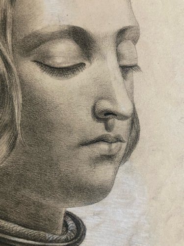 Dessin Crayon Portrait Jeanne D’arc Pucelle Orléans 1860 Art Ancien XIXe