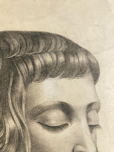 Dessin Crayon Portrait Jeanne D’arc Pucelle Orléans 1860 Art Ancien XIXe