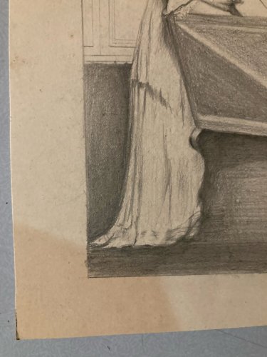 Dessin Crayon Portrait Jeune Femme Artiste Ancien Art Deco 1920 A Identifier XXe