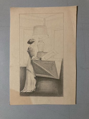 Dessin Crayon Portrait Jeune Femme Artiste Ancien Art Deco 1920 A Identifier XXe