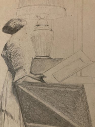 Dessin Crayon Portrait Jeune Femme Artiste Ancien Art Deco 1920 A Identifier XXe
