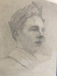 Dessin Crayon Portrait Jeune Homme Couronne Laurier Art XIXe Paul Thomas