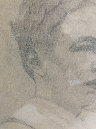 Dessin Crayon Portrait Jeune Homme Couronne Laurier Art XIXe Paul Thomas