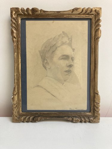 Dessin Crayon Portrait Jeune Homme Couronne Laurier Art XIXe Paul Thomas