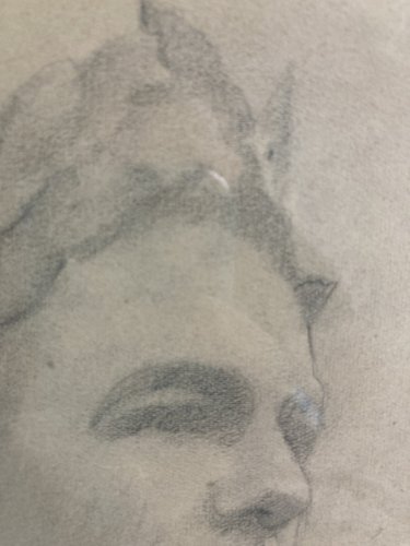 Dessin Crayon Portrait Jeune Homme Couronne Laurier Art XIXe Paul Thomas